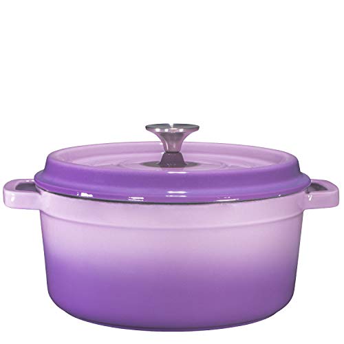 Bruntmor, Enameled Cast Iron Dutch Oven Casserole Dish 6.5 quart Large Loop Handles & Self-Basting Condensation Ridges On Lid (Gradient Purple)