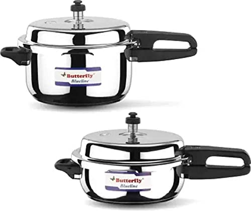 Butterfly Present Blueline 3.0, 5.0 Liter Capacity Stainless Steel 3 L, 5 L Induction Bottom Outer Lid Pressure Cooker (Stainless Steel)