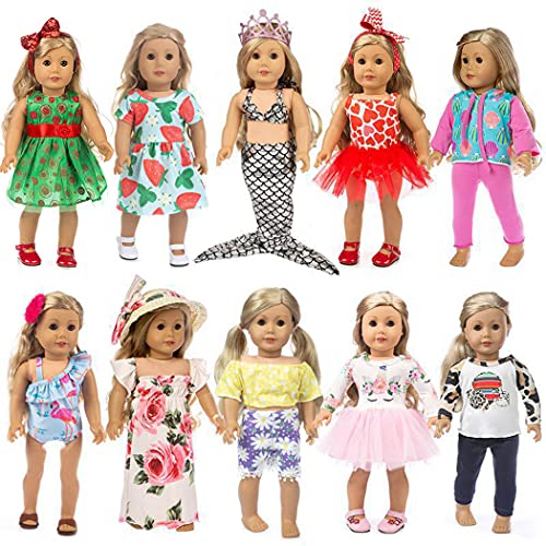 CACAZI Kids Doll Clothes Cotton 10 Sets Casual Fashion Cute Mini Modern Printed Doll Outfit for 18 inch Dolls Fashion