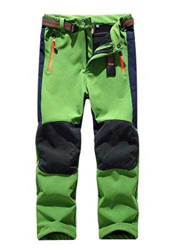 CATERTO Girls/Boys Fleeced Snow Hiking Pants Water Repellent Windproof Outdoor Sports Softshell Winter Pants Green L