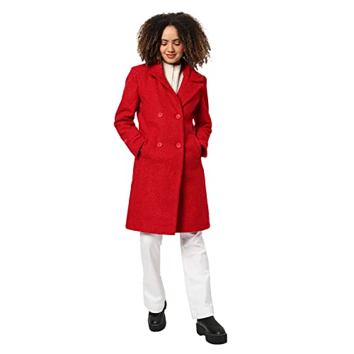 Campus Sutra Women's Red Regular Fit Long Coat For Winter Wear | Collar Neck | Full Sleeve | Buttoned | Casual Jacket For Woman & Girl | Western Stylish Jacket For Women