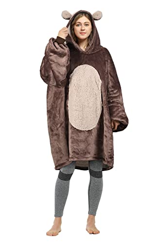 Catalonia Bear Oversized Hoodie Blanket Sweatshirt,Super Soft Warm Comfortable Sherpa Giant Pullover with Large Front Pocket,for Adults Men Women Teenagers Kids