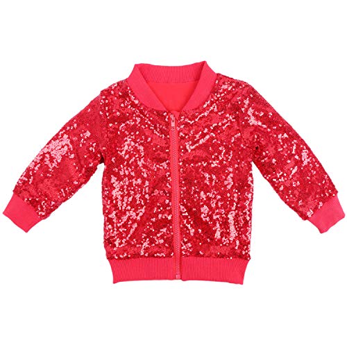 Cilucu Kids Jackets Girls Boys Sequin Zipper Coat Jacket for Toddler Birthday Christmas Clothes, Red(bomber Style), 5T