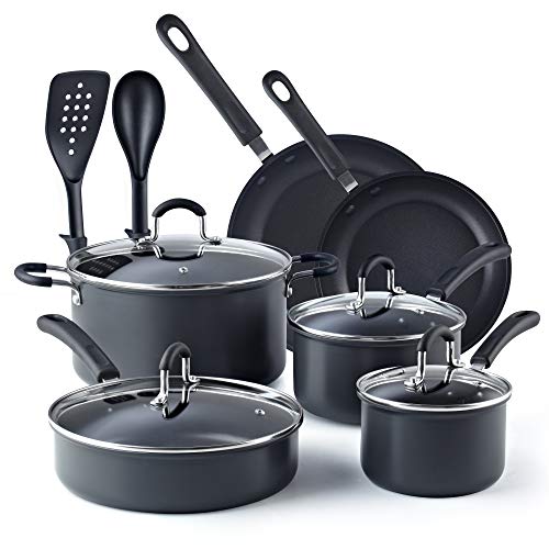 Cook N Home 02597, Black 12-Piece Nonstick Hard Anodized Cookware Set