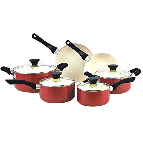 Cook N Home NC-00359 Aluminium Nonstick Cookware Set, 10 Piece (Red)