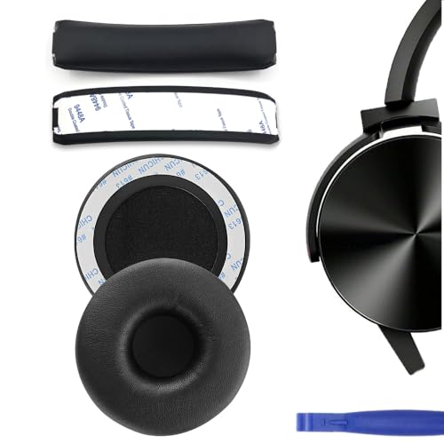 Crysendo Combo of Headphone Cushion & Headband for Sony MDR-XB450, XB450AP, XB550AP& WH-XB700 Headphones | Replacement Earpads Earcups Cover | Protein Leather & Memory Foam Ear Cushion (Black)