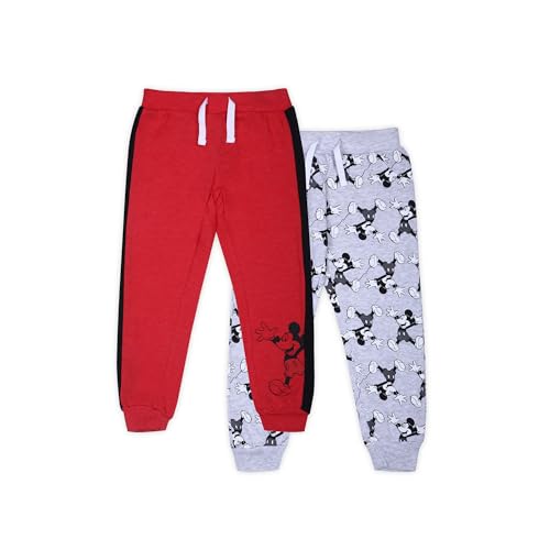 Disney Boy’s Jogger Pants Set, Athletic Sweatpants with Mickey Mouse Print, Red/Grey, Size 3T