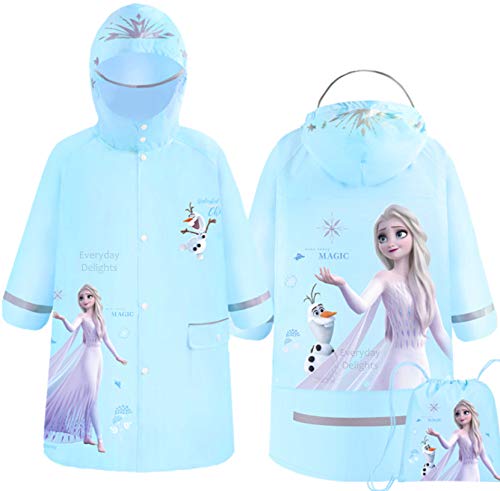 Disney Frozen Elsa Hooded Raincoat Rain Jacket Poncho Outwear for Girls Kids Children - Blue L Size