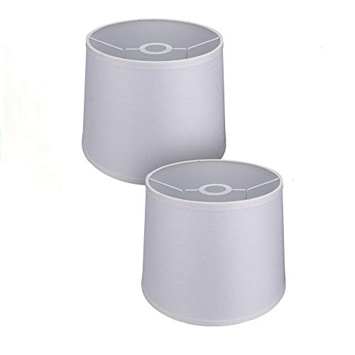 Double Medium White Drum Lamp Shades Set of 2, Alucset Fabric Lampshades for Table Lamp/Floor Pendant Light,10x12x9 inch, Natural Linen Hand Crafted, Spider/UNO Two Installation, 2pcs Pack