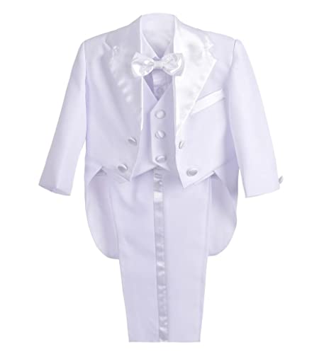 Dressy Daisy Baby-Boys' 5pc Set Formal Wedding Tuxedo Suits Christening Outfit Size 12 Months White