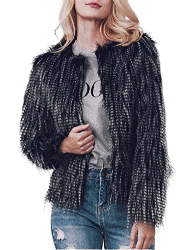 Edary Women Faux Fur Jacket Short Long Sleeve Coat Open Front Fur Coat Winter Warm Shaggy Faux Fur Jacket for Women and Girl, Gray, Medium
