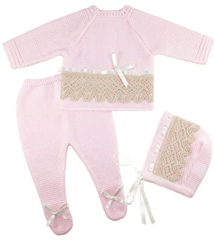 Escalett Layette Newborn Baby Knitted Clothes Set, Coming Home Knit Outfit for Boys and Girls, (1136, Pink, Newborn), Pink, Newborn