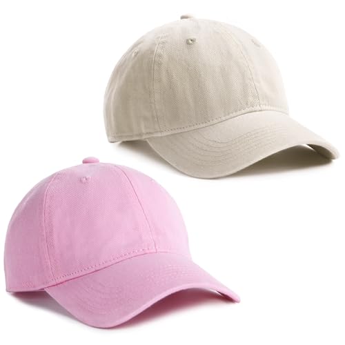 FURTALK Toddler Baseball Hat Kids Boys Girls Adjustable Washed Cotton Baseball Cap with Ponytail, Beige, 12-24 Months