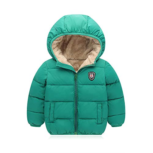 Filouda Boys Girls Hooded Down Jacket Fleece Lined Windproof Warm Puffer Coats Winter Outerwear, Green, 4-5T