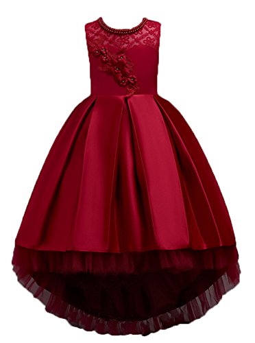 Flower Girls Pageant Dress for Girl Wedding Casual Gowns Age of 10 Dress for Big Girls 11 12 Prom Graduation Girl Dresses Elegant Pageant Party Lace Tulle Gowns Birthday Beauty (Burgundy, 160)