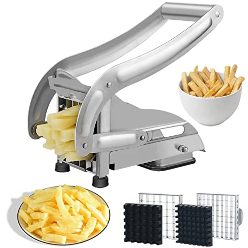 French Fry Cutter, COOK A FUTURE Stainless Steel Potato Cutter, Potato Slicer, Includes 2 Blade Size Cutter Options and No-Slip Suction Base, Perfect for use with Air Fryer