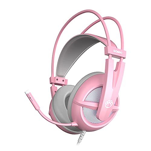 G238PINK Virtual 7.1 Channel Wired Gaming Headset with 40mm Driver Omnidirectional Microphone 8 Sound Effect Modes Pink-POOWE