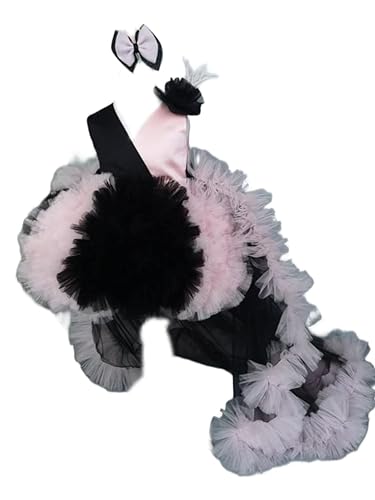 GP Collection Short Midi Frock Dress for Kids Girls Flared Long Frock Gown Cocktail Dress Trendy Fancy Frock Western Party Gown for Birthday and Weddings - (1-2 Yrs, Baby Pink & Black)