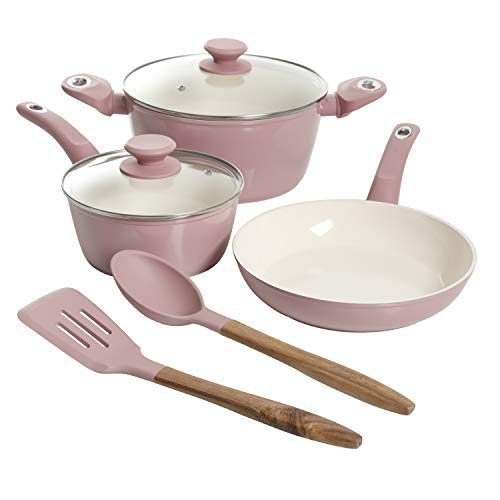 Gibson Plaza Café Forged Aluminum Ceramic Nonstick Cookware Set, 7 piece, Lavender Rose