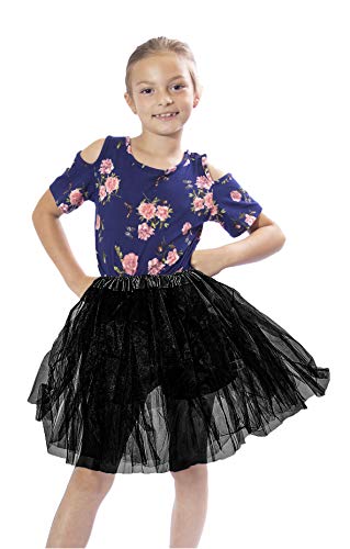 Girls Classic Layered Princess Tutu for Holiday Costumes, Fun Runs, and Everyday Wear Over Leggings (Child Size, Black)