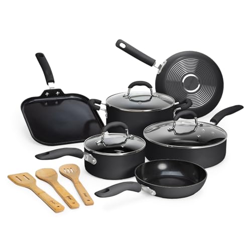 Goodful 12-Piece Nonstick Aluminum Cookware Set, Exterior - Dark Gray