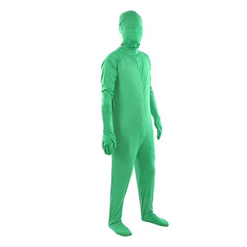 Green Chromakey Bodysuit, Stretch Unisex Green Full Bodysuit with Gloves and Hat, Fit for 160cm to 180cm Height, Breathable Adult Costume Zentai Disappearing Body Suit for Studio(170cm / 66.93in)