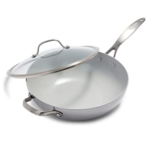 GreenPan CC002258-001 Venice Pro Ceramic Wok, Light Grey