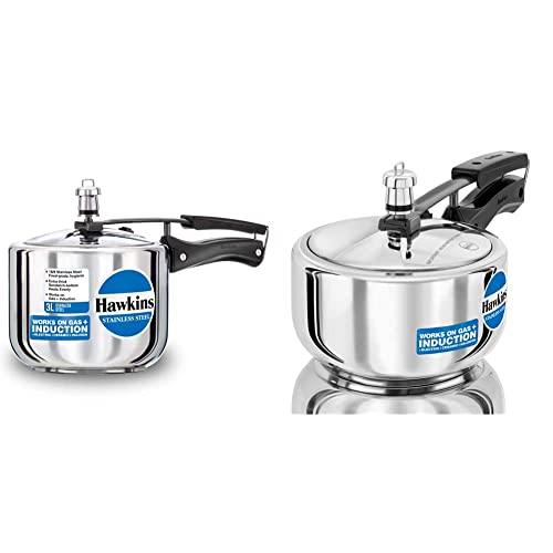 HAWKINS Stainless Steel Tall Pressure Cooker, 3 litres, Silver & HAWKINS Stainless Steel Pressure Cooker, 2 litres, Silver Combo