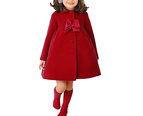 HBDesign Cute Imitation Wool Bowknot Girl Overcoat Dress Coat Outer Wear Winter, Red, 10 Years