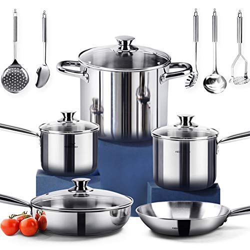 HOMICHEF 14-Piece Nickel-free Non-Toxic Stainless Steel Cookware Pots and Pans Set