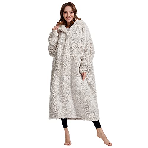 HORIMOTE HOME Cozy Sherpa Wearable Blanket Hoodie for Adults Women Men Kids Gift Idea-Hooded Snuggle Blanket- Oversized Blanket Sweatshirt-Super Warm Light Weight, Light Brown Over-Length