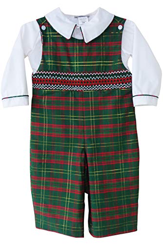 Hand Smocked Baby Boys Christmas Longall Outfit for Boys Babies and Toddlers 6 Months Green
