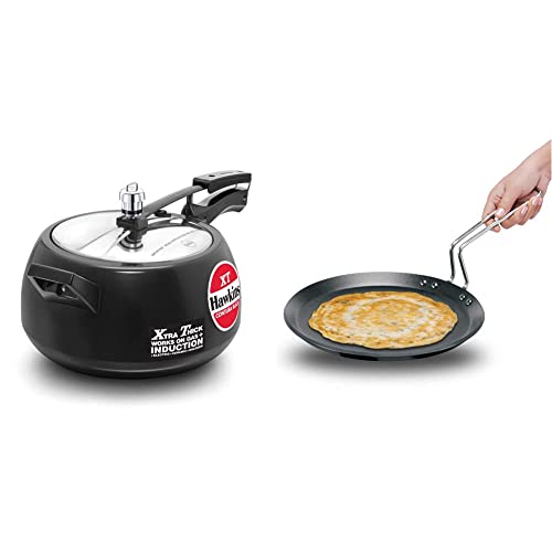 Hawkins Contura Black XT Induction Compatible Pressure Cooker, 5 Litre, Black (CXT50) + Hawkins Futura Nonstick Induction Compatible Flat Tava, Diameter 26 cm, Thickness 4.88 mm, Black (INFT26)