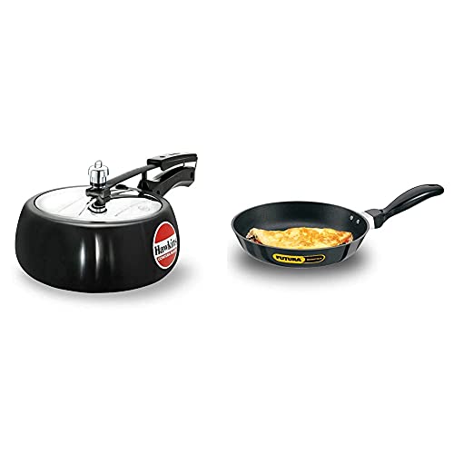 Hawkins Contura Hard Anodised Aluminium Pressure Cooker, 3.5 Litres, Black + Hawkins Futura Nonstick Frying Pan, Capacity 1 Litre, Diameter 22 cm, Thickness 3.25 mm, Black (NF22)
