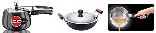 Hawkins Contura Hard Anodised Aluminium Pressure Cooker,3 Litres,Black&Tpan Capacity 1.5 Litre,Thickness 4.7 Mm,Silver(Sst15)&Futura Hard Anodised Deep-Fry Pan/Kadhai(Round Bottom),Black,3 Liter