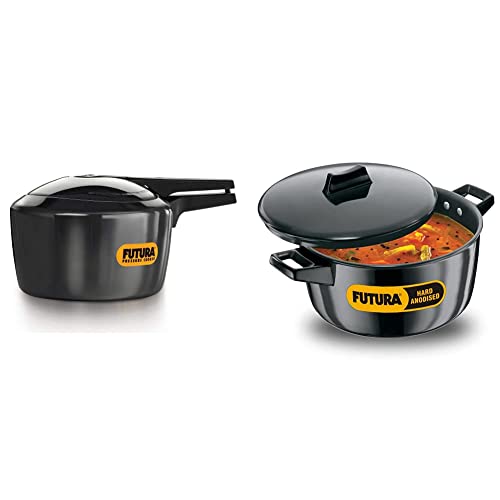 Hawkins F40 Futura Metal Hard Anodised Pressure Cooker - 3 litre and L64 Futura Hard Anodised Cook-n-Serve Bowl - Black, 4 litres