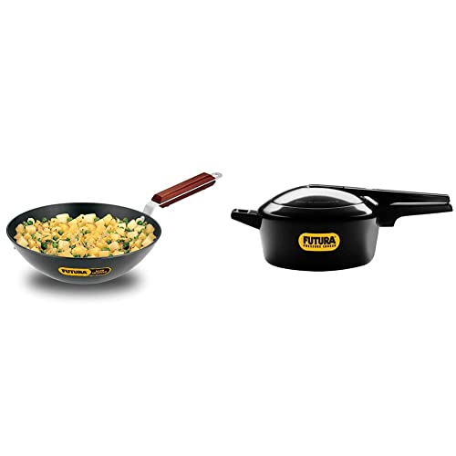 Hawkins Futura Hard Anodised Flat Bottom Deep-Fry Pan 2.5 Litre L20 & Futura Hard Anodised Pressure Cooker, 4 Litre