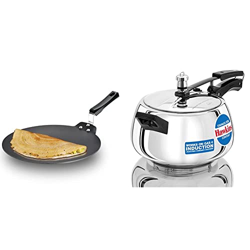 Hawkins Futura Nonstick Aluminium Dosa Tawa, 30Cm, Black & Hawkins Stainless Steel Pressure Cooker, 5 litres, Silver