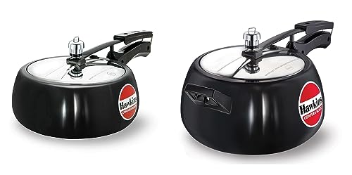 Hawkins Hard Anodised Contura Inner Lid Pressure Cooker Combo Set, Black (3.5 litre and 5 litre)