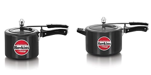 Hawkins Instaa Hard Anodised Pressure Cooker, Gas and Induction Compatible, Combo Set, Black (3 litre and 5 litre)