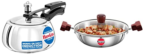 Hawkins Stainless Steel Contura Induction Compatible Pressure Cooker,3 Litre,Silver&Tri-Ply Stainless Steel Induction With Glass Lid,Capacity 1.5 Litre,Diameter 22 Cm,Thickness 3 Mm,Silver,3 Liter