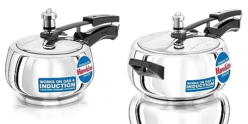 Hawkins Stainless Steel Contura Induction and Gas Compatible Inner Lid Pressure Cooker Combo Set, Silver (1.5 litre and 3.5 litre)