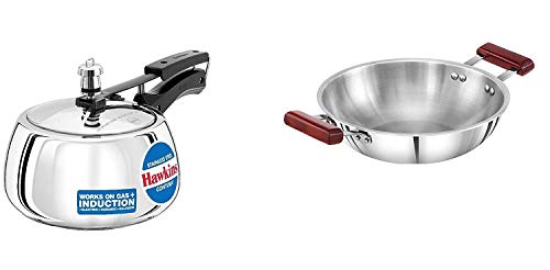 Hawkins Stainless Steel Contura Pressure Cooker, 3 litres and Triply 3 mm Stainless Steel Deep Fry Pan/Kadhai 2.5 LTR, Set of 2