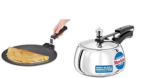 Hawkins Stainless Steel Contura Pressure Cooker And Futura Non-Stick Dosa Tawa, Combo (3 Litres + 33 Cm), 3 Liter