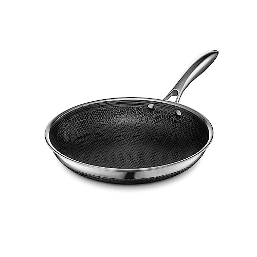 HexClad 10 Inch Hybrid Stainless Steel Frying Pan with Stay Cool Handle PFOA Free, Dishwasher and Oven Safe, Non-Stick, Works with Induction Cooktop, Gas, Ceramic, and Electric Stove