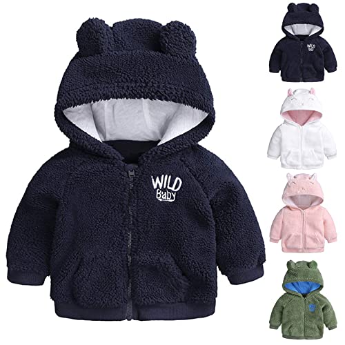 Infant Baby Girls Boys Fleece Hoodie Jacket Coat Winter Warm Cardigan with Ears (3-6 Months, Navy Blue)