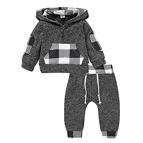 Infant Toddler Boys Girls Sweatshirt Set Winter Fall Clothes Outfit 0-3 Years Old,Baby Plaid Hooded Tops Pants (Black-2, 2-3 Years)