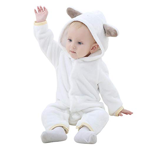 Innersetting Cute Bear Baby Rompers Snap Buttons Winter Hooded Jumpsuit (White 18-24M)