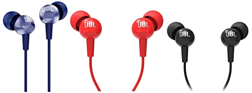 JBL C200SI, Premium in Ear Wired Earphones with Mic (Blue) & C100SI Wired in Ear Headphones (Black) & C100SI Wired in Ear Headphones with Mic, Pure Bass Sound (Red)