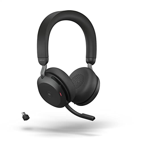 Jabra Evolve2 75 PC Wireless On Ear Headset with 8-Microphone Technology - Dual Foam Stereo Headphones with Advanced Active Noise Cancelling, USB-C Bluetooth Adapter and MS Teams-Compatibility - Black